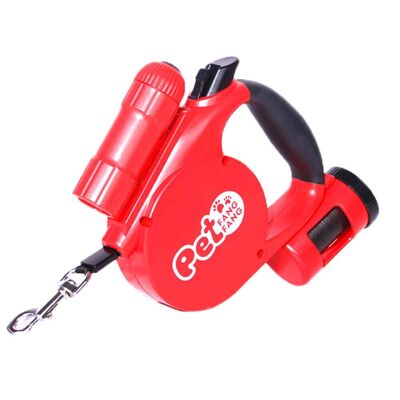 Pet Leash with Flashligh & Garbage Bag 4m - RED