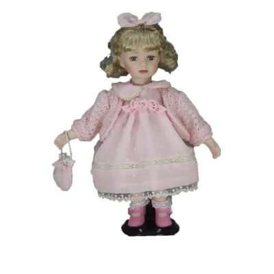 Bambola Tradizionale in Porcellana Bambina con Piedistallo in Legno 30,5cm - mod2