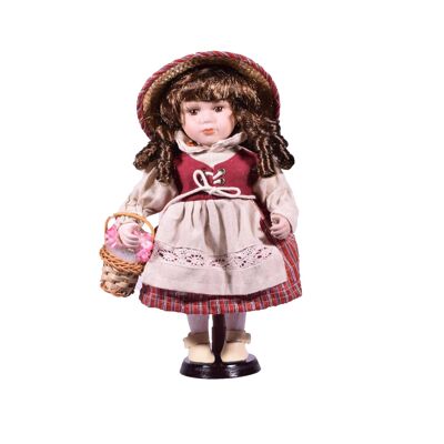 Porcelain Traditional Doll Girl with Wooden Stand 30.5cm - mod3