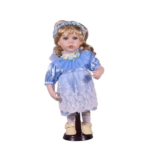 Porcelain Traditional Doll Girl with Wooden Stand 30.5cm - mod5