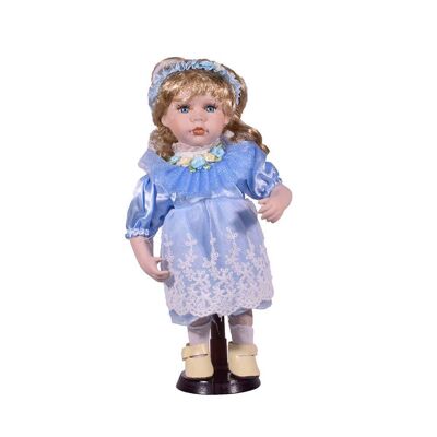 Poupée Traditionnelle en Porcelaine Fille avec Socle en Bois 30.5cm - mod5