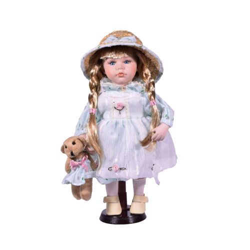 Porcelain Traditional Doll Girl with Wooden Stand 30.5cm - mod6