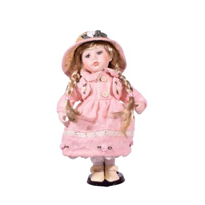 Bambola Tradizionale in Porcellana Bambina con Piedistallo in Legno 30,5cm - mod7