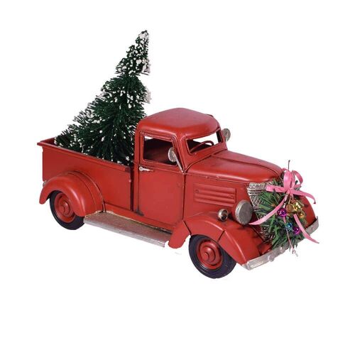 Red Pickup Truck with Xmas Tree 25.5cm