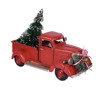 Roter Pickup mit Weihnachtsbaum 25,5 cm