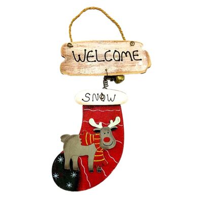Red Wooden Christmas Sock Ornament