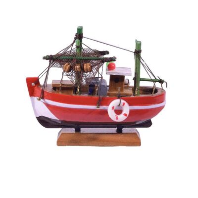 Rotes Fischerboot aus Holz 10cm