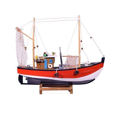 Bateau de pêche en bois rouge 32cm