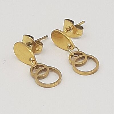 Droplet earring tiny double ring stainless steel gold