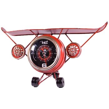 Horloge Rétro Métal Avion Rouge 40cm