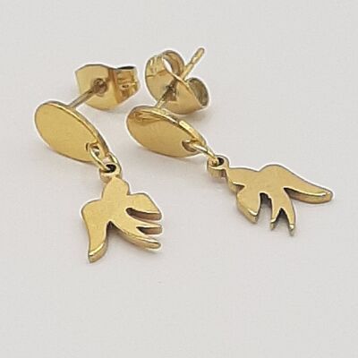 Droplet earring tiny swallow stainless steel gold