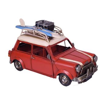 Voiture rétro en métal rouge avec surf 28,5 cm