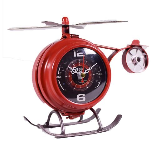 Retro Metal Red Helicopter Clock 18cm
