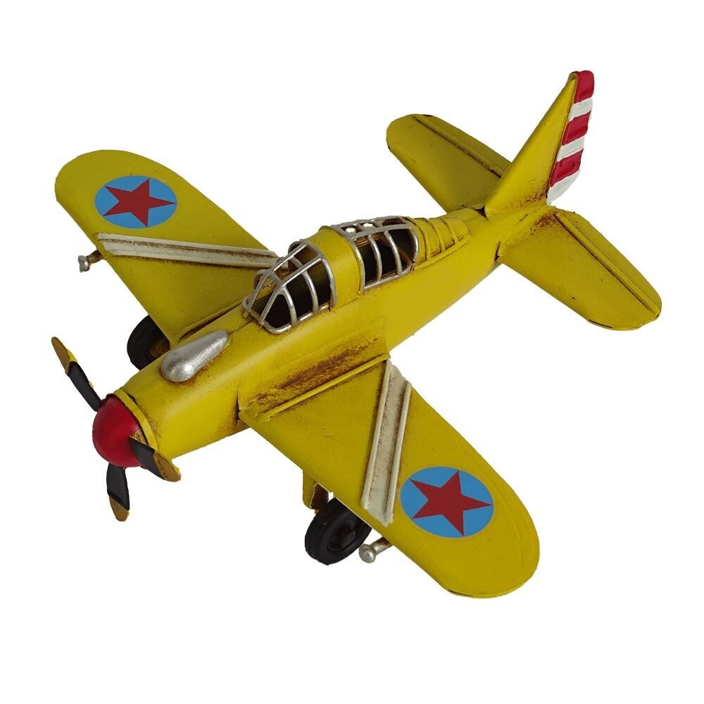 Modèle d'avion rétro en métal - Jaune
