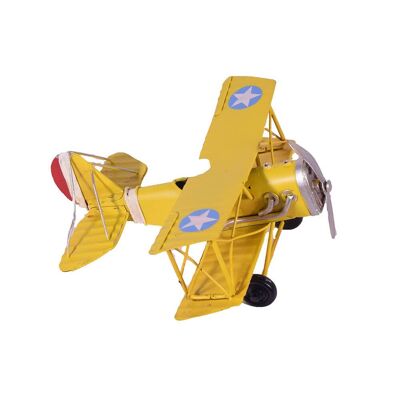Retro Metall gelb Flugzeug Doppeldecker 16cm