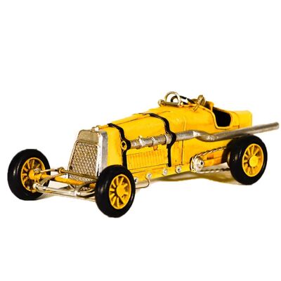 Auto da corsa gialla in metallo retrò 16 cm
