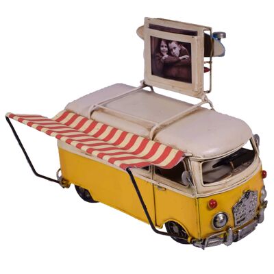 Camionnette jaune rétro en métal avec tente et étui photo 20 cm