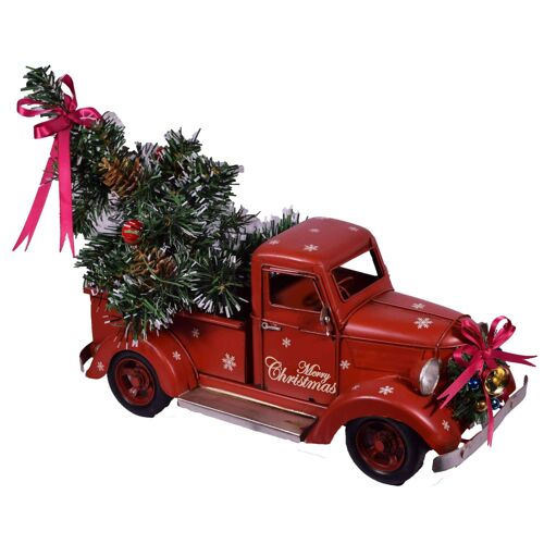 Retro Red Pickup Truck with Xmas Tree 45cm