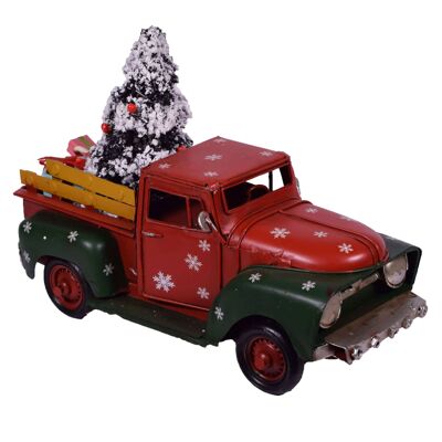 Camionnette rouge rétro avec arbre de Noël 27,5 cm