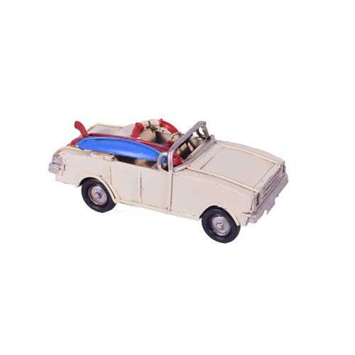Retro White Cabrio Car Miniature with Surf 11cm