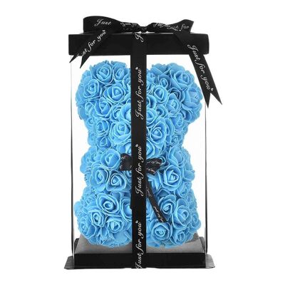 Valentinstag-Rosenbär mit Geschenkbox – Künstlicher Rosen-Teddy 25 cm