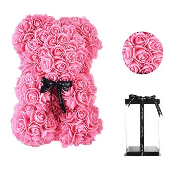 Cadeau de Saint Valentin Ours Rose avec Coffret Cadeau - Teddy Roses Artificielles 25cm