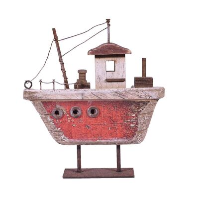 Rustic Boat on Base -Red