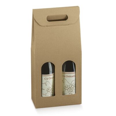 Bolsa de regalo de embalaje de exhibición de vino para 2 botellas - BEIGE KRAFT