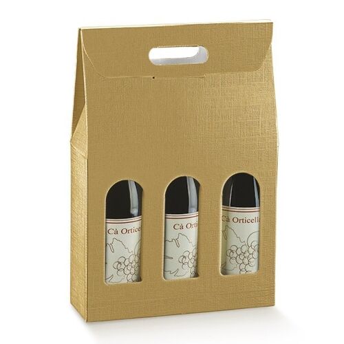 Wine Display Packaging Bag for 3 Bottles - Gold
