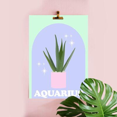 41- Botanical Plant Illustration, Art Print, Pastel colours, Aquarius, Horoscope, starsigns, Contempoary Word art, A4 A3 A2 A1