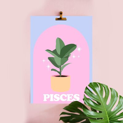 45- Botanical Plant Illustration, Art Print, Pastel colours, Pisces, Horoscope, starsigns, Contempoary Word art, A4 A3 A2 A1