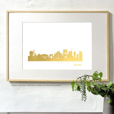 Impresión de arte dorado. Skyline A4 | + 60 ciudades