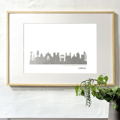 Silver art print. Skyline A4 | + 60 cities
