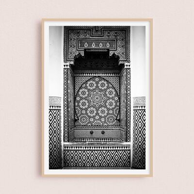 Poster / Foto - Schwarz-Weiß-Brunnen | Marrakesch Marokko 30x40cm