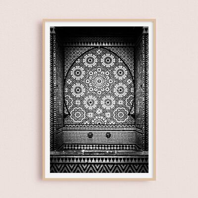 Póster / Fotografía - Zellige Blanco y Negro | Marrakech Marruecos 30x40cm