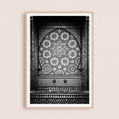 Affiche / Photographie - Zellige Noir et Blanc | Marrakech Maroc 30x40cm