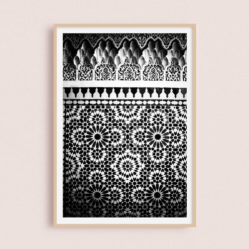 Affiche / Photographie - Zellige Noir et Blanc | Marrakech Maroc 30x40cm