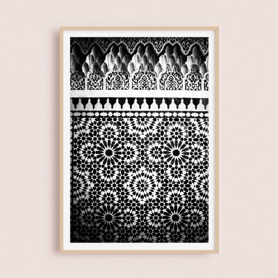 Póster / Fotografía - Zellige Blanco y Negro | Marrakech Marruecos 30x40cm