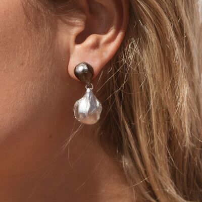 Two-tone silver magma earrings