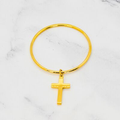 Golden steel cross tassel bangle