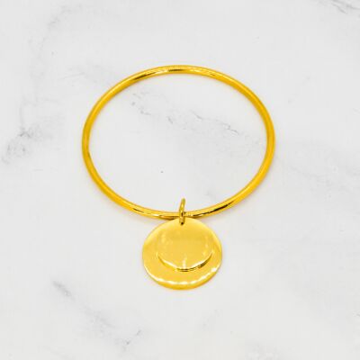 Double bangle with large golden steel pendants
