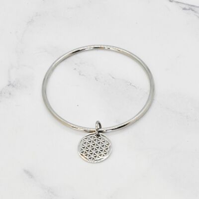 Bracciale rigido con nappa Flower of life 20mm in acciaio