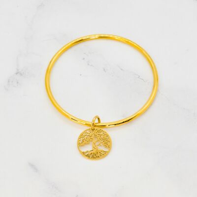 Golden steel tree of life tassel bangle