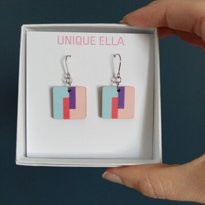 Flow Colourful Square Wooden Drop Earring