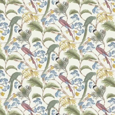 Living Branches Fabric - Ivory, Soft Olive and Yellow - Pure Linen