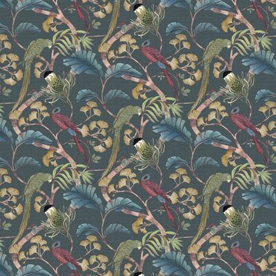 Living Branches Fabric - Dark Teal, Yellow and Olive - Pure Linen