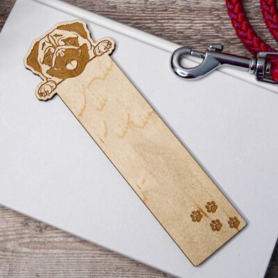 Segnalibro in legno personalizzato Carlino, regalo per amante dei cani