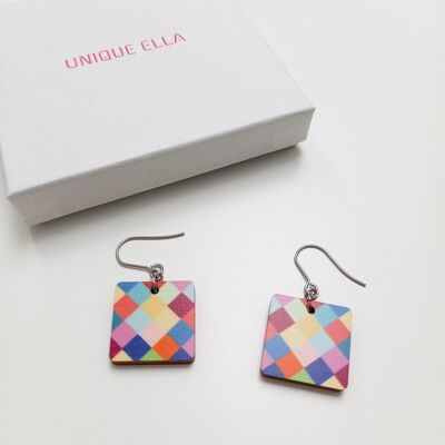 Choice Colourful Square Wooden Drop Earrings