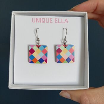 Boucles d'oreilles pendantes en bois carrées colorées Choice 5
