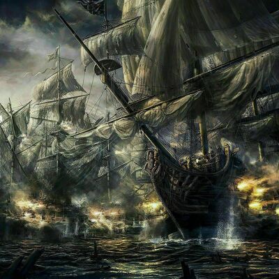 Canvas pirate ship captain pictures murals XXL - landscape format - 120 x 80 cm
